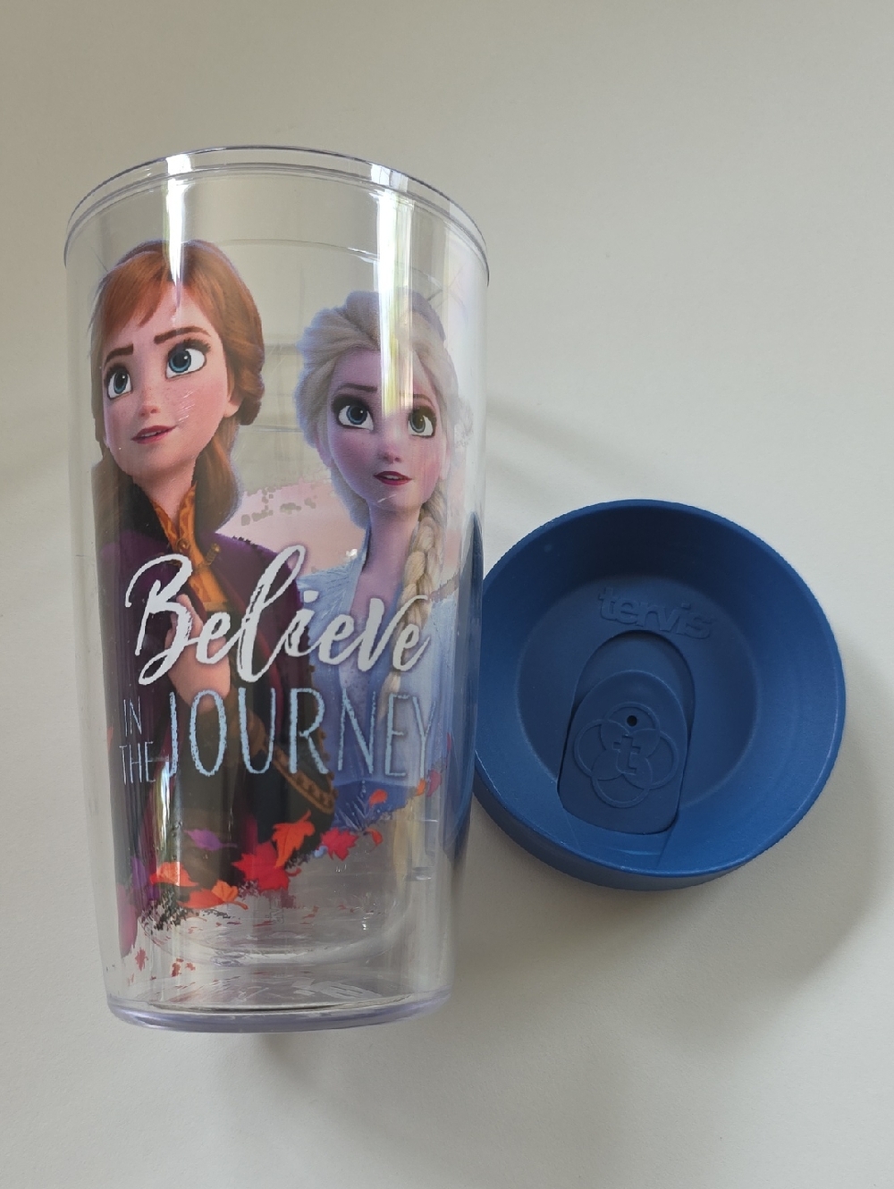 Disney Frozen Anna and Elsa Clear Tervis Tumbler with Blue Lid